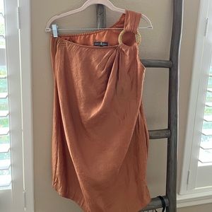 Knee length, one shoulder, gold dress. Size M